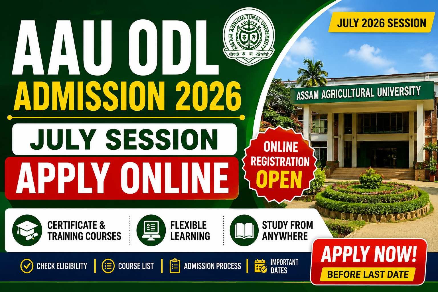 AAU ODL Admission 2026 Apply Online – Eligibility, Courses, Fees & Last Date