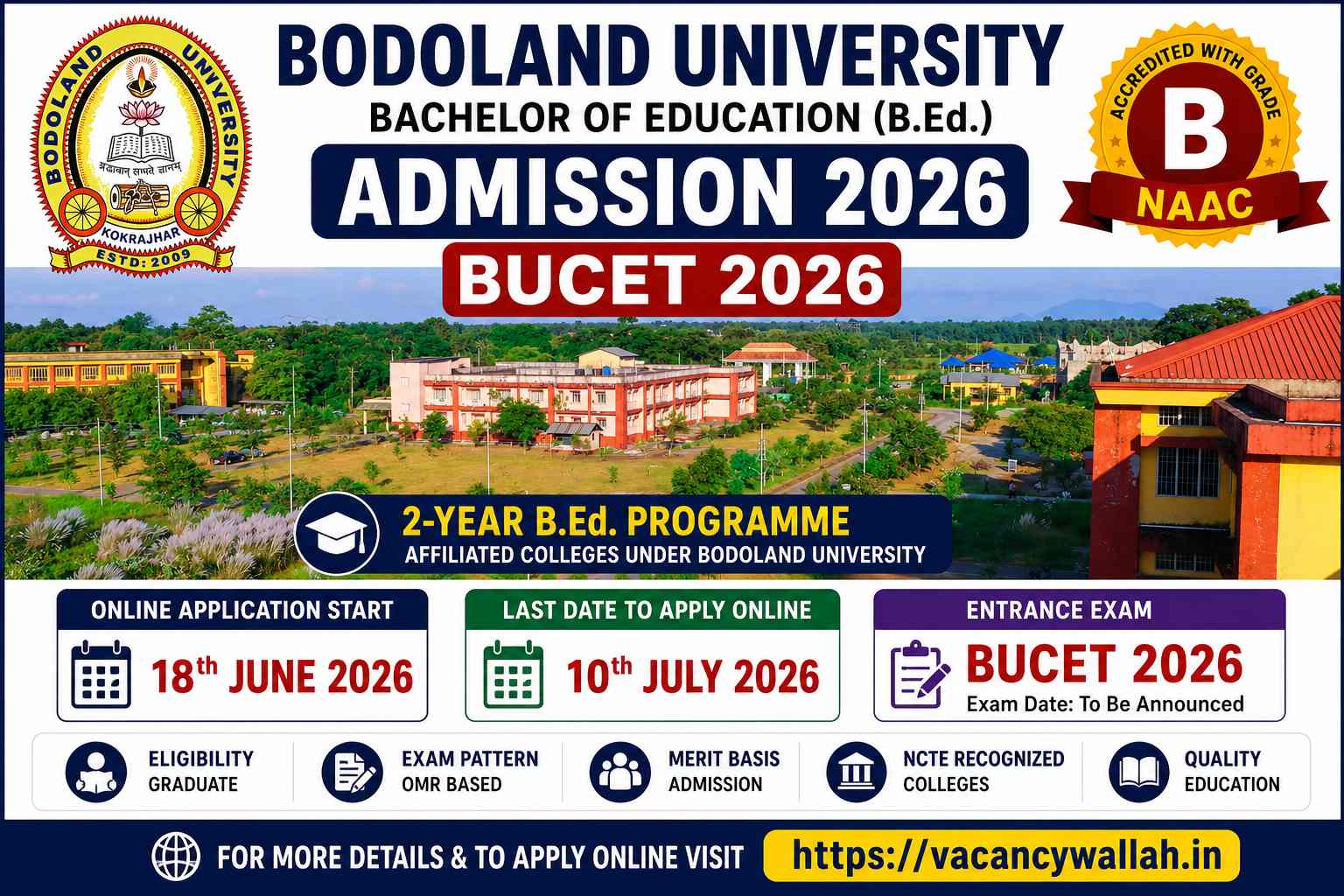 Bodoland University B.Ed Admission 2026 Apply Online – BUCET Notification, Eligibility, Fees & Last Date