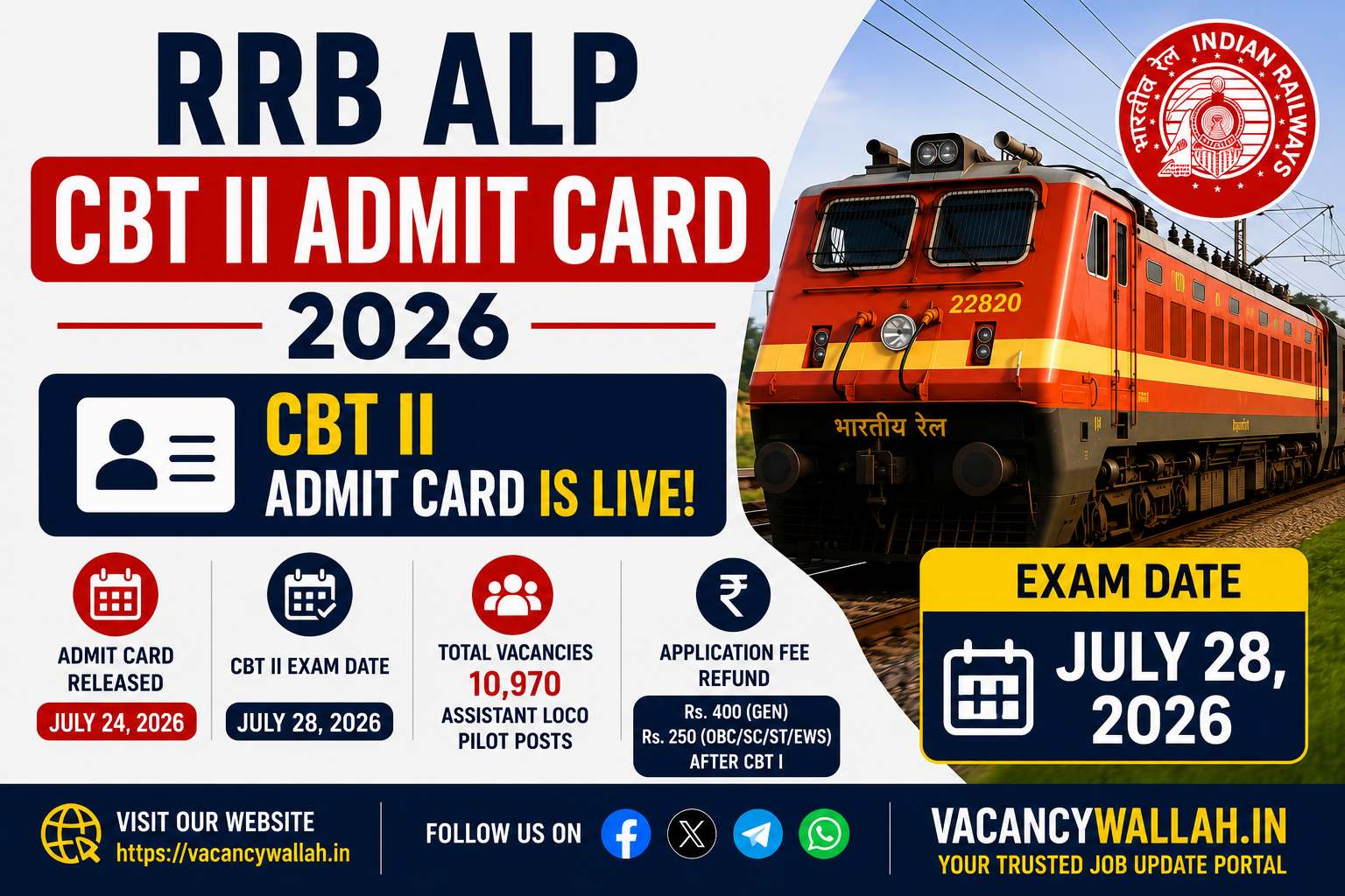RRB ALP CBT II Admit Card 2026 Released: Download Now, Exam on July 28