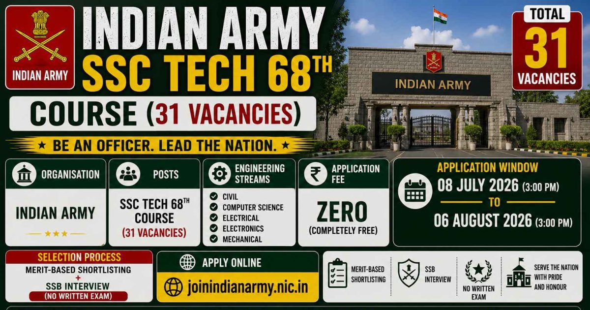 SSC Tech 68th Women Recruitment 2026: 31 Posts, Zero Fee, SSB Interview ...